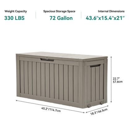 YITAHOME 72 Gallon Outdoor Storage Box w/Wheels, Resin Deck Box Indoor & Outdoor Patio Storage Box for Throw Pillows, Athletic Gear, Yard Implements (Light Brown)