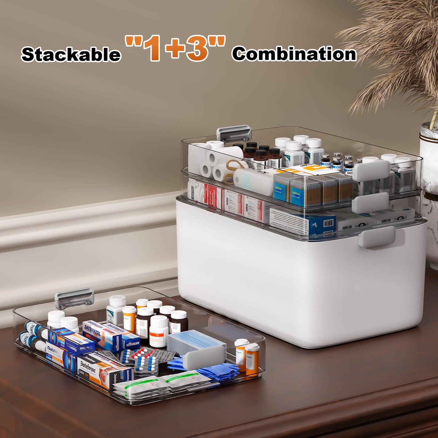 funest 4- Tier Medicine Storage Box Organizer Portable First Aid kit Box Sewing, Art, Craft with Handle, Multipurpose Medical Supply Organizer with Removable Tray