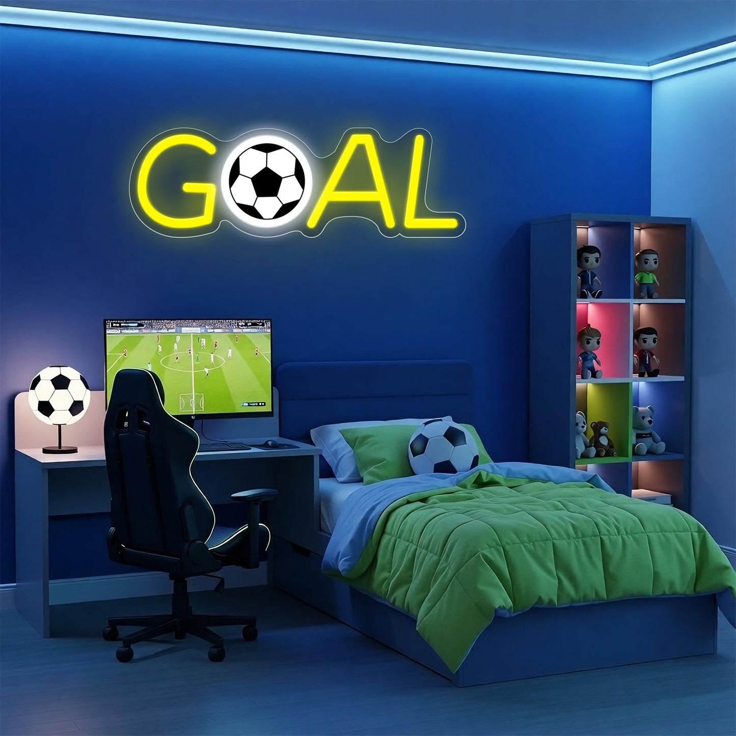 Soccer Neon Sign, Goal Neon Light for Wall Decor, Powered by USB Sport Theme Light Up Sign for Boys Girls Kids Game Room Bedroom Club Decor Kids Gifts
