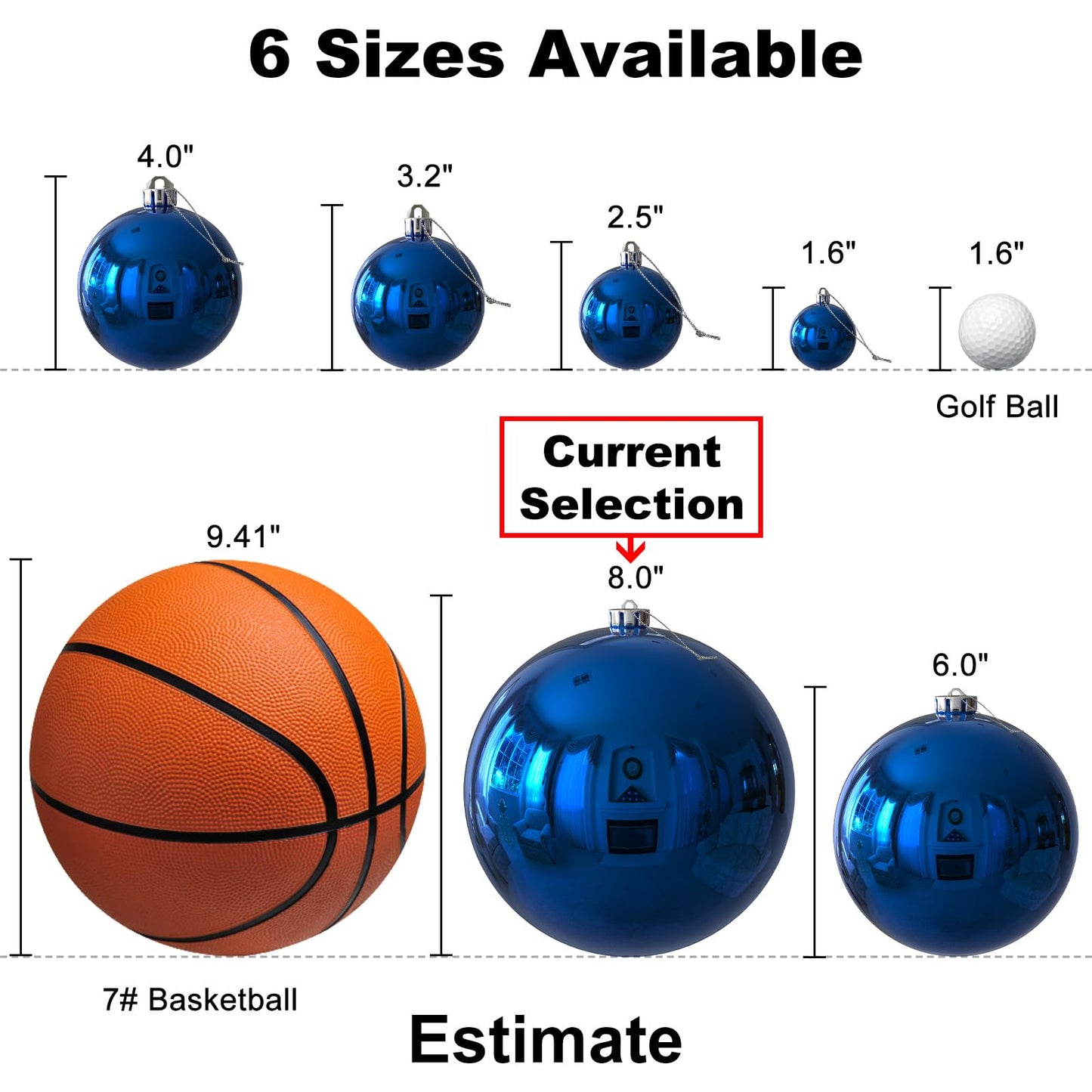 Royal Blue 8.0" Extra Large Christmas Balls Ornaments - Christmas Tree Decorations Shatterproof Shiny Hanging Balls for Birthday Holiday Wedding Decorations Set of 2pcs