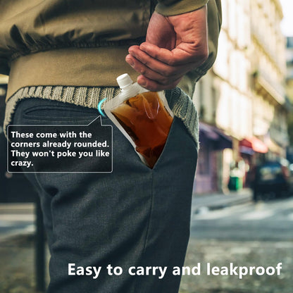 Keon Plastic Pouches - Leak-Proof, Reusable, Flexible Juice Bags, BPA-Free for Travel, Outdoor Sports, Concerts, Events (8OZ - 10PCS + 2 Funnels)