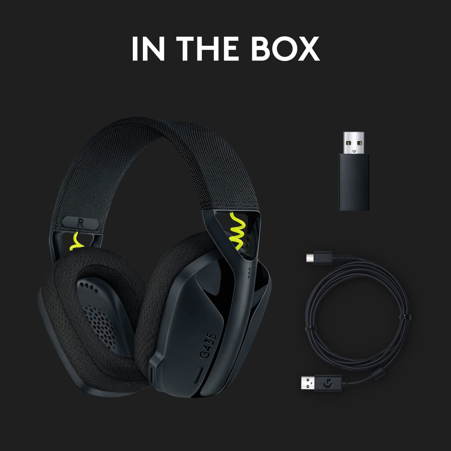 Logitech G435 LIGHTSPEED and Bluetooth Wireless Gaming Headset - Lightweight over-ear headphones, built-in mics, 18h battery, compatible with Dolby Atmos, PC, Mobile - Black