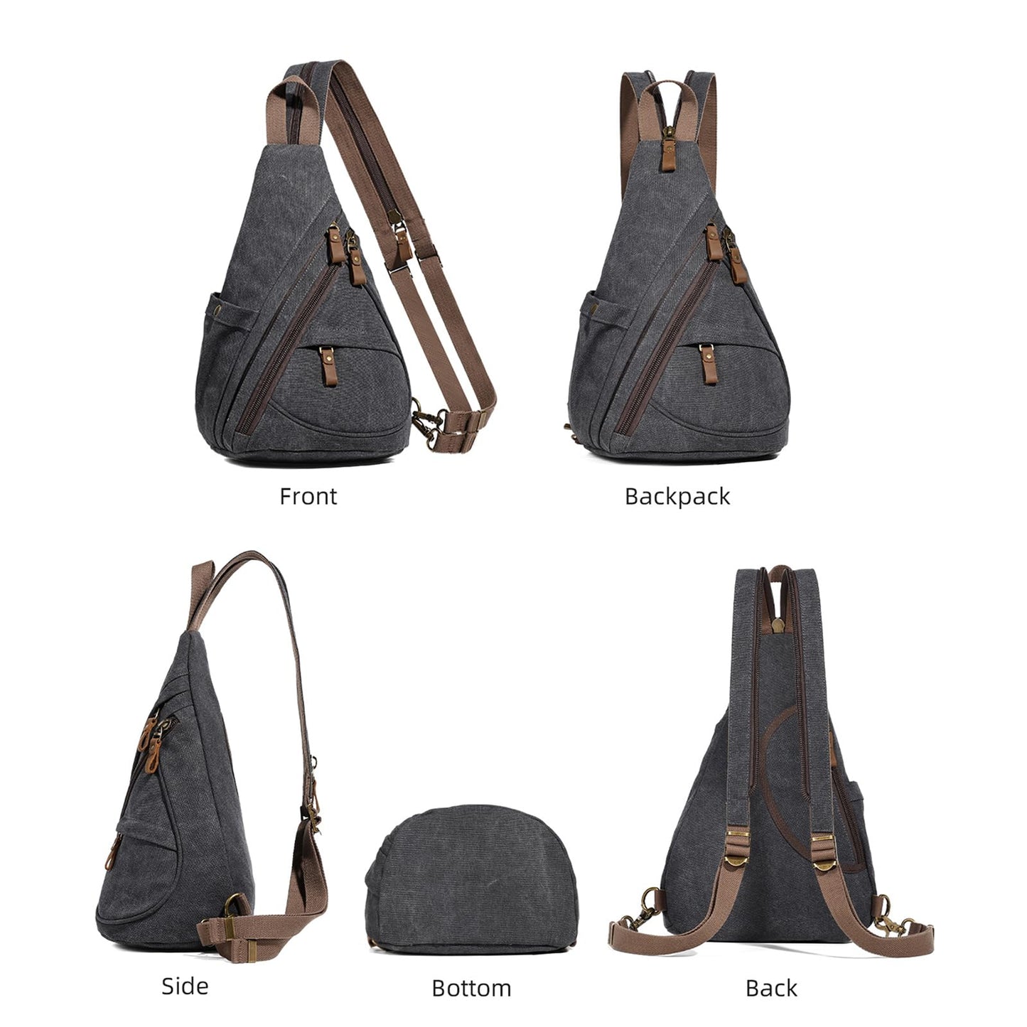 KL928 Canvas Sling Bag - Small Crossbody Backpack Shoulder Casual Daypack Rucksack for Men Women(Large Version,Black)