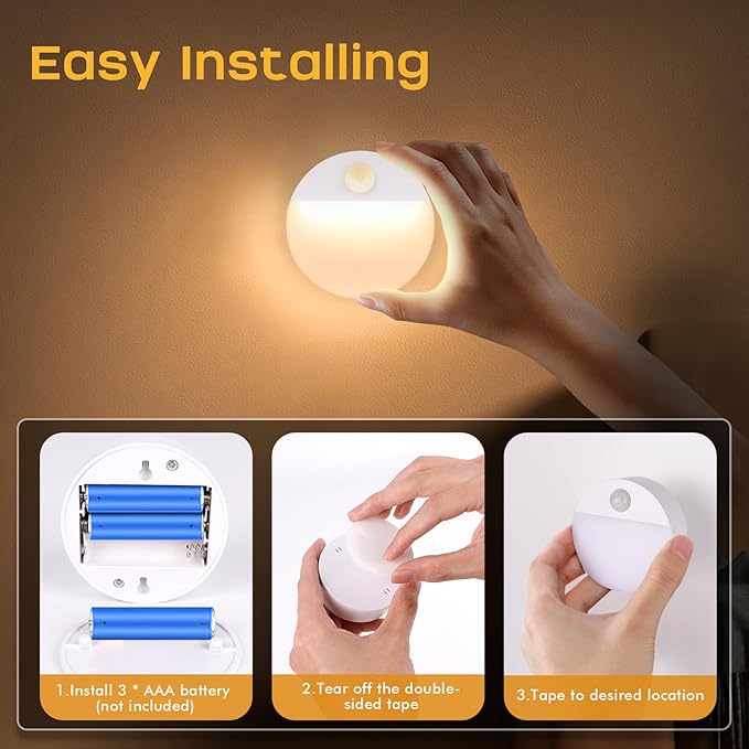8 Pack Motion Sensor Stair Light for Indoor, Battery Operated Night Lights, Led Stick On Puck Lighting Closet Lamp, Motion Activated Lamps for Step, Cabinet, Hallway, Bathroom