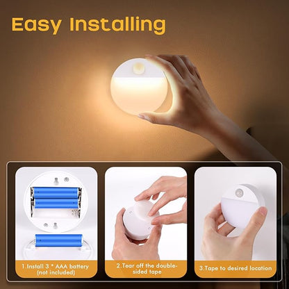8 Pack Motion Sensor Stair Light for Indoor, Battery Operated Night Lights, Led Stick On Puck Lighting Closet Lamp, Motion Activated Lamps for Step, Cabinet, Hallway, Bathroom