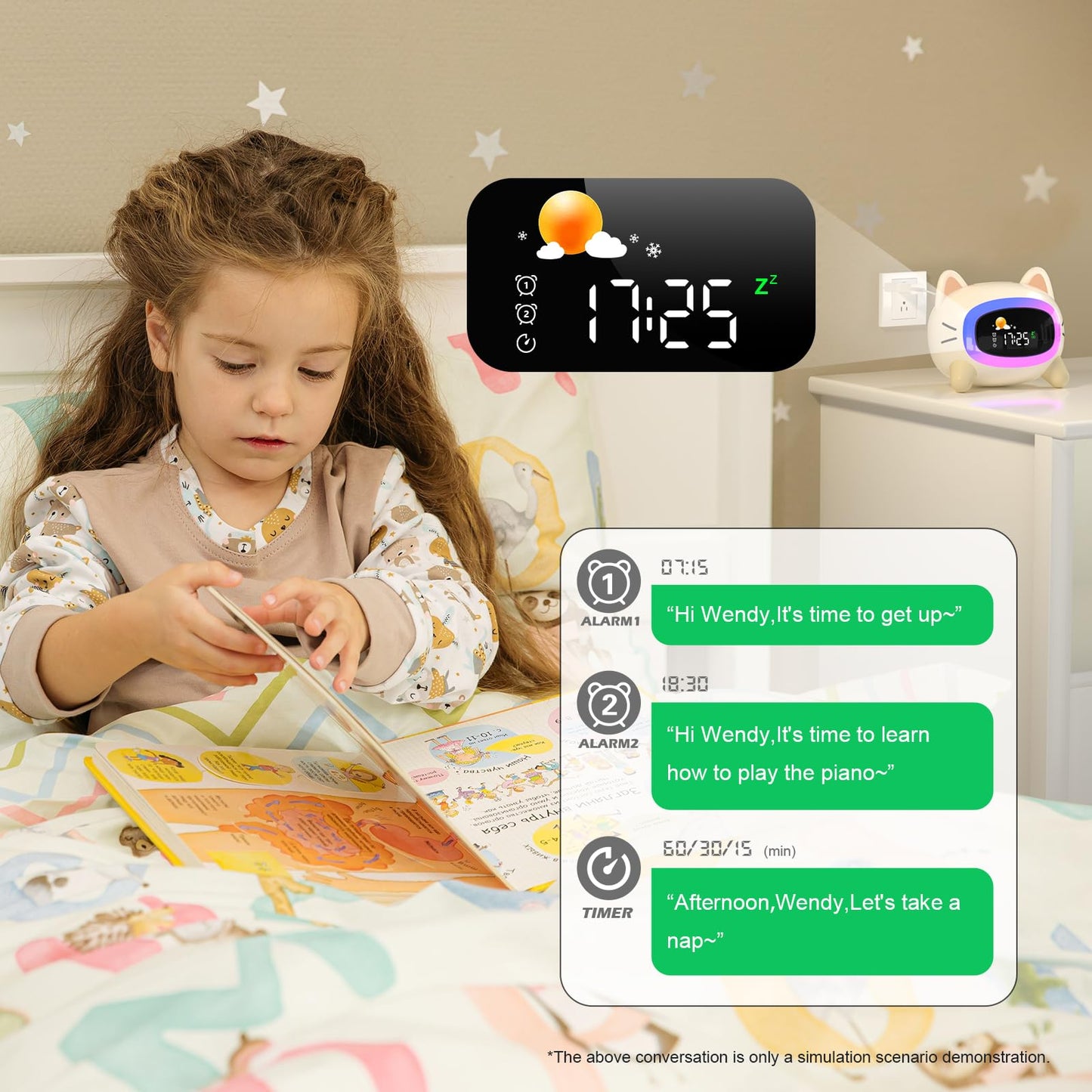ANALOI Kids Alarm Clock Ok to Wake Alarm Clock for Kids, Toddlers Night Light Clock for Bedroom, Cat Alarm Clock with Sleep Training and Sound Machine, Birthday Gift for Boy Girls Children