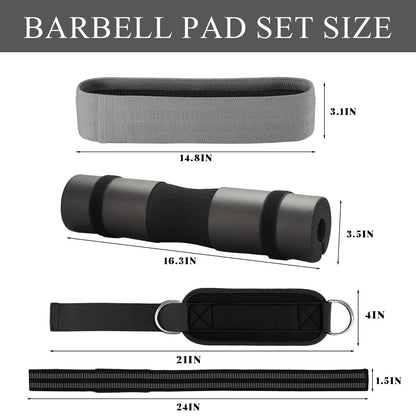Barbell Pad Set,10 Pcs Barbell pads For Hip Thrust Squat & Lunges Support,With 2 Workout Ankle Straps, 2 Workout Gloves, 2 Gym Straps Weight Lifting, Resistance Bands,Olympic Bar Pad,Carry Bag (Black, Large-Gloves)