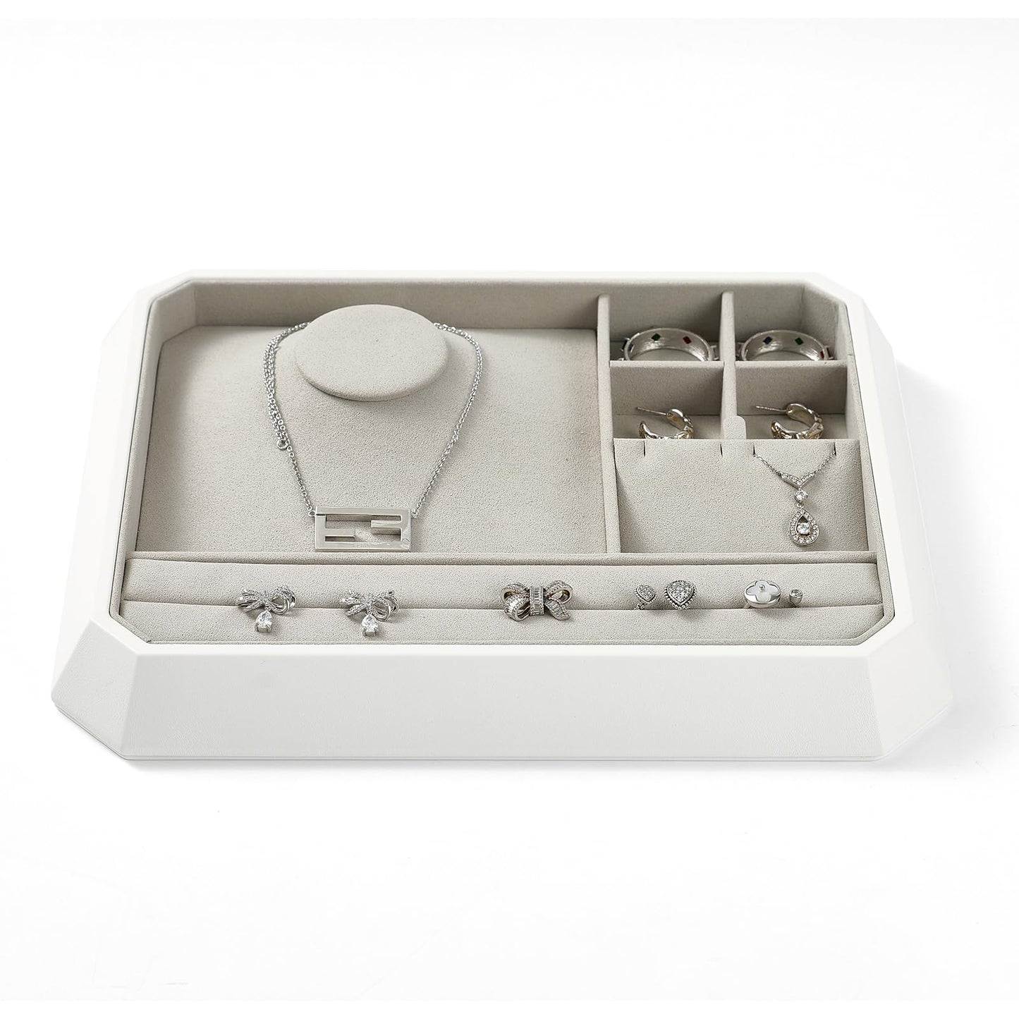 Woodten PU Leather Multifunctional Jewelry Display Tray Stackable Jewelry Organizer Tray for Accessory Trade showcase(Grey)