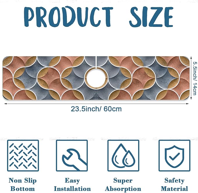 Geometric Printing Sink Splash Guard Faucet Mat Ceramic Tile Texture Super