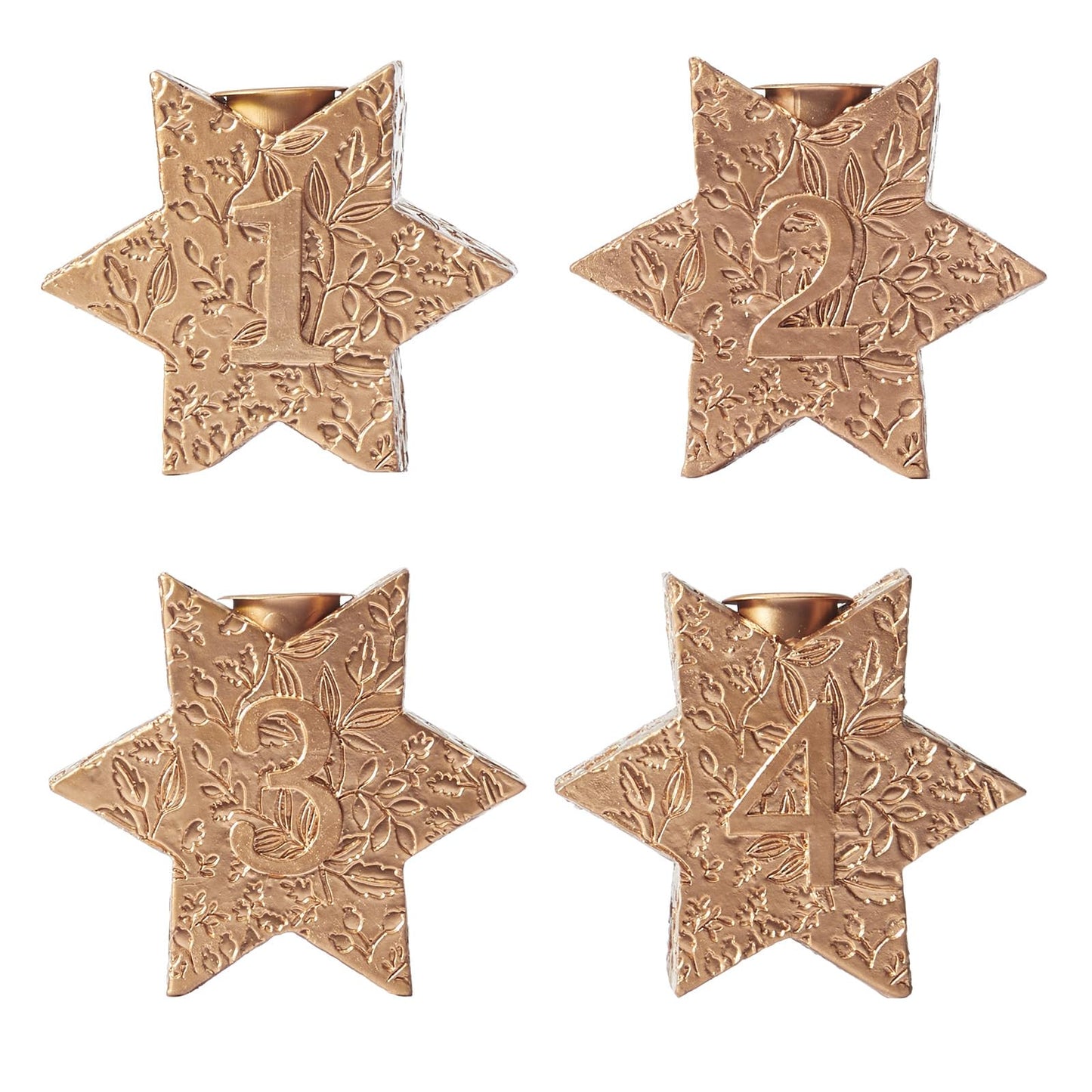 WDS WONDROUS Christmas Candle Holders Snowflake – Set of 4 Gold Star Candlestick Holder Hexagon, Taper Candle Holders for Christmas Table Centerpieces, Xmas Home Decor