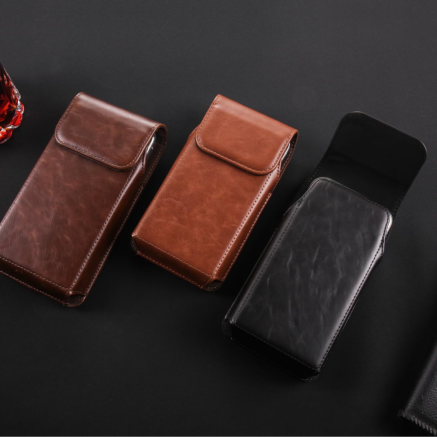 Miimall Leather Phone Holster for Galaxy S26 Ultra S25 Ultra S24 Ultra S23 Ultra S22 Ultra S21 Ultra, Universal Phone Case with Loop for Motorola Moto G Stylus 5G Moto G Play 5G, Dark Coffee-XX-Large