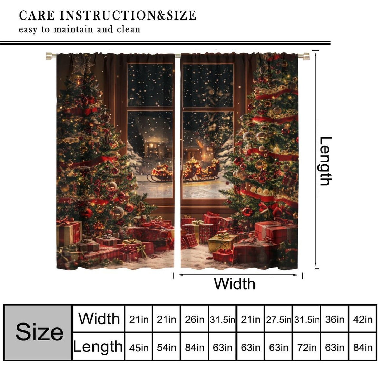 Merry Christmas Curtain Christmas Tree Gift Sled Winter Holidays Snowflake for Living Room Bedroom Decor Window Drapes 42" W X 45" L