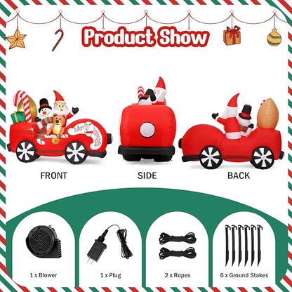 Outdoor Christmas Inflatabes Decoration, 7FT Inflatable Christmas Santa Claus with Snowman and Bear, Outdoor Blow Up Yard Decorations with Built-in LED for Holiday Lawn Yard Garden Decor