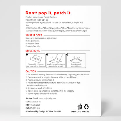 Pimple Patches for Face, 4 Size 300 Counts Acne Patches, Hydrocolloid Patches for Covering Zits and Blemishes, Spot Stickers with Salicylic Acid, Tea Tree Oil & Calendula Oil