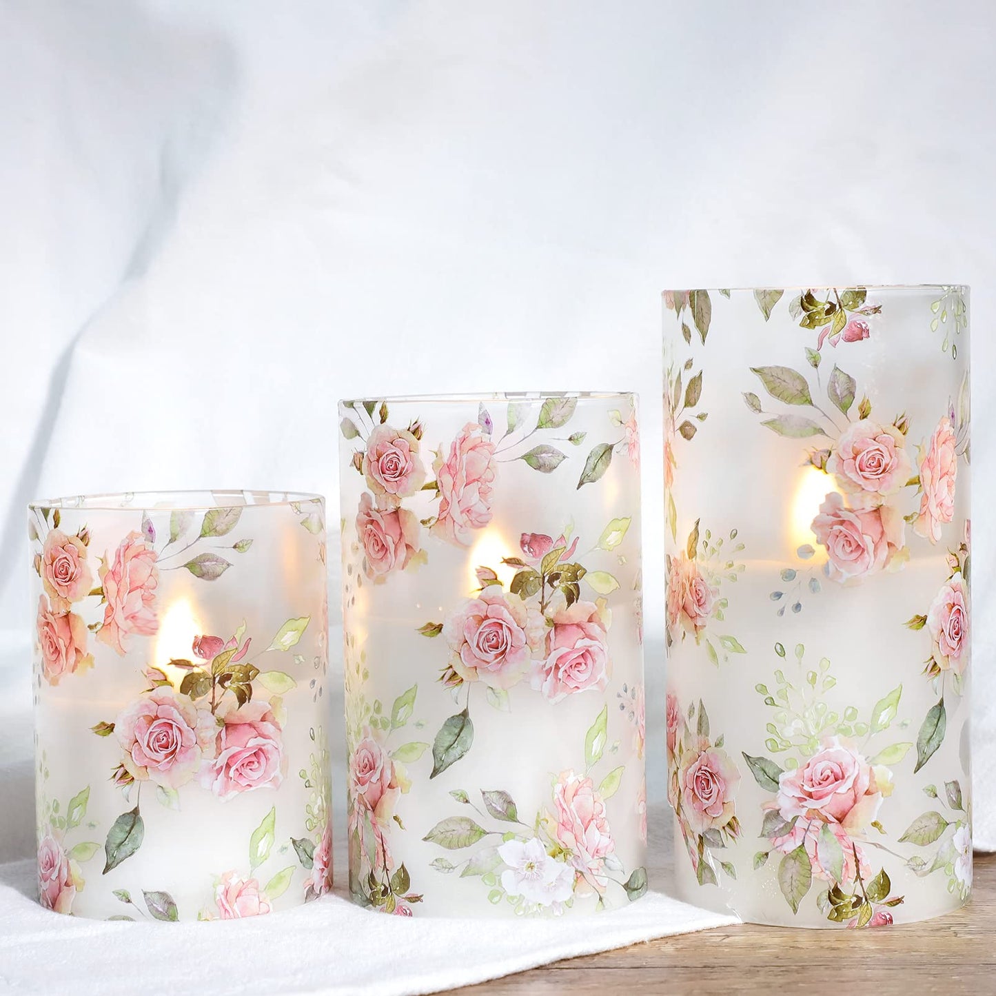 Silverstro Rose Flameless Candles with Remote Real Wax Blinks Glass Battery Operated Candles - Home Party Wedding Thanksgiving Christmas Summer Decor - Set of 3