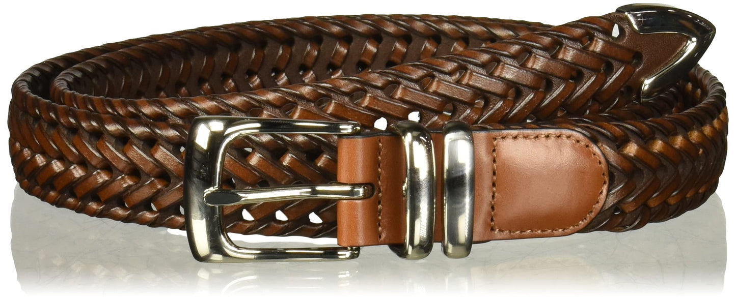Perry Ellis Men's Portfolio Braided Leather Belt, Brown, 38