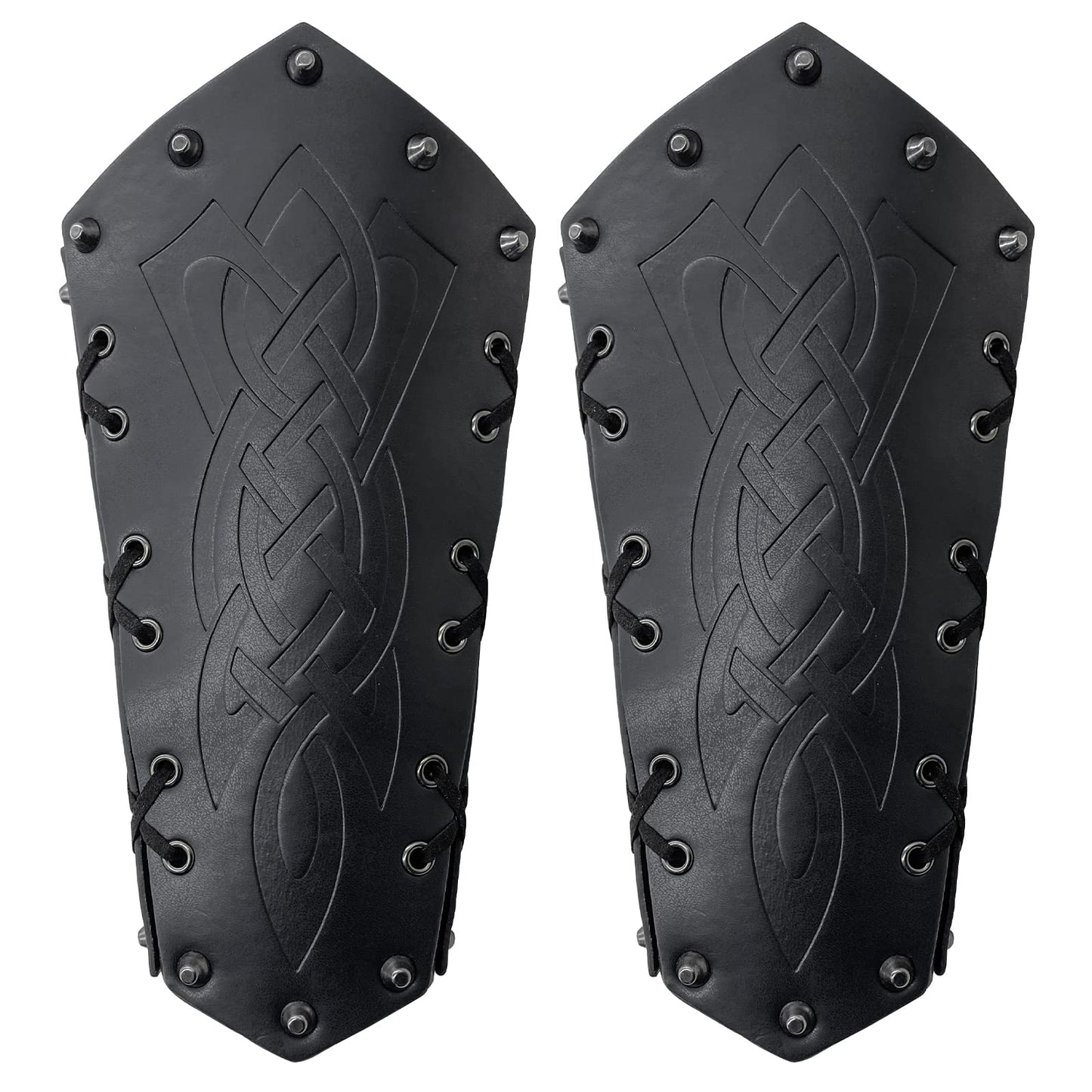 HiiFeuer Medieval Embossed Arm Bracers, Retro Faux Leather Knight Arm Gauntlets, Vintage Renaissance Arm Guards (Black A)