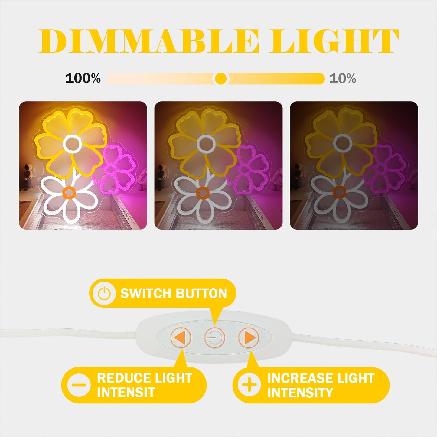 Daisy Flower Neon Sign Dimmable Flower Wall Light for Girls Bedroom Sakura Light up Sign for Wall Decor Led Boho for Birthday Christmas Gift