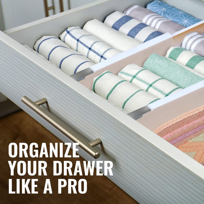 RAPTUROUS Adjustable Deep Drawer Divider – 5" Tall, Expandable 13-22", 10-Pack, Non-Slip Drawer Dividers for Clothes, Dresser, Kitchen & Office Organization (White)