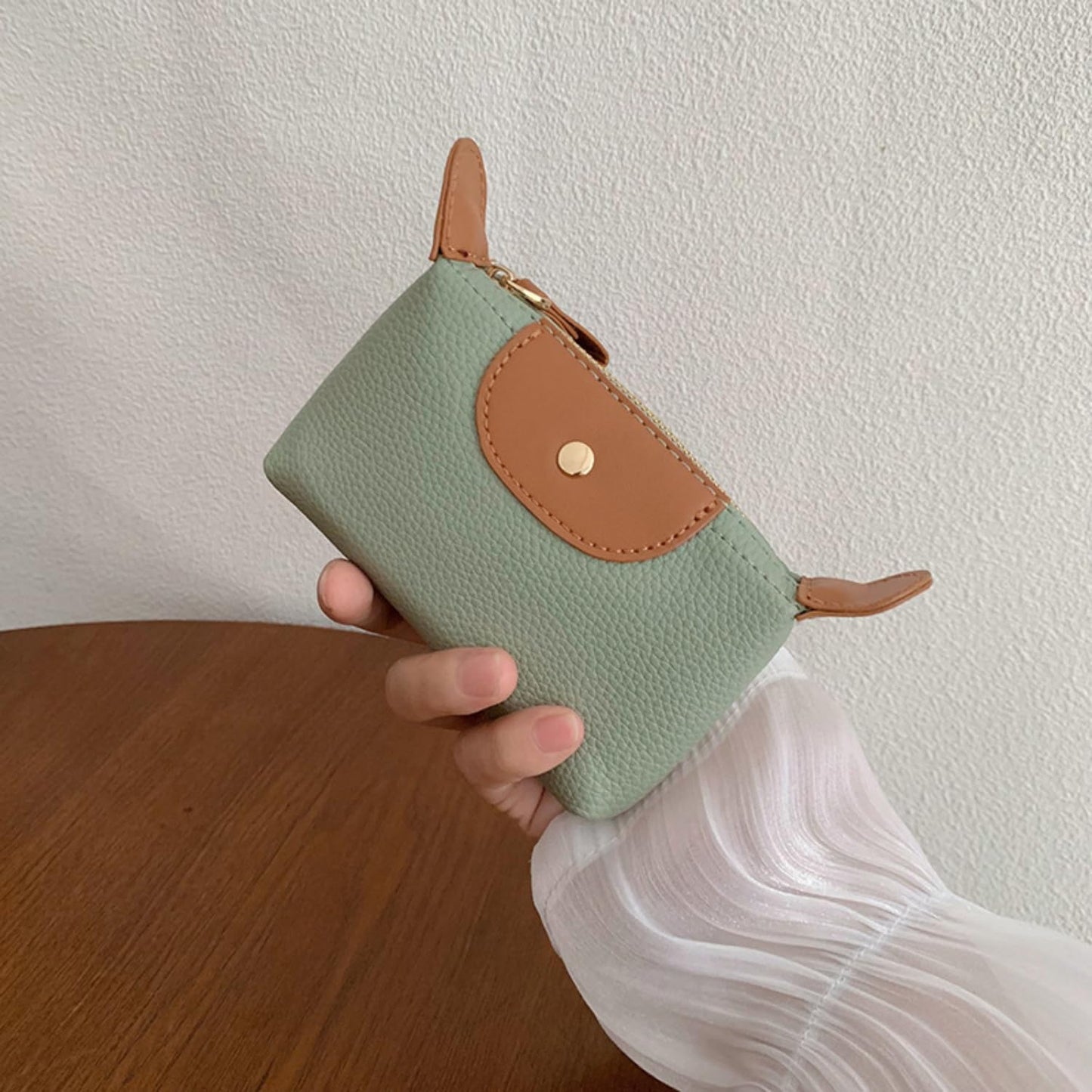 Small Coin Purse, Leather Coin Purse with KeyChain, Leather Coin Purse Pouch for Women (Green)