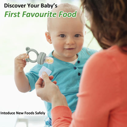 Silicone Baby Fruit Food Feeder & Mini Freezer Nibble Tray, Breastmilk Popsicle Molds for Baby Teething Relief, BPA Free Silicone Teething Toys Feeder for Safe Infant Self Feeding, Extra Food Pouches