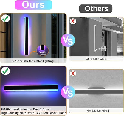 2 Pack RGB Outdoor Long Wall Lights Fixture, 32 inch Exterior Long Linear Lighting, Dimmable Outside Wall Sconce Linear Lights, Outside LED Long Lights for Patio, Porch, Garage, Front Door