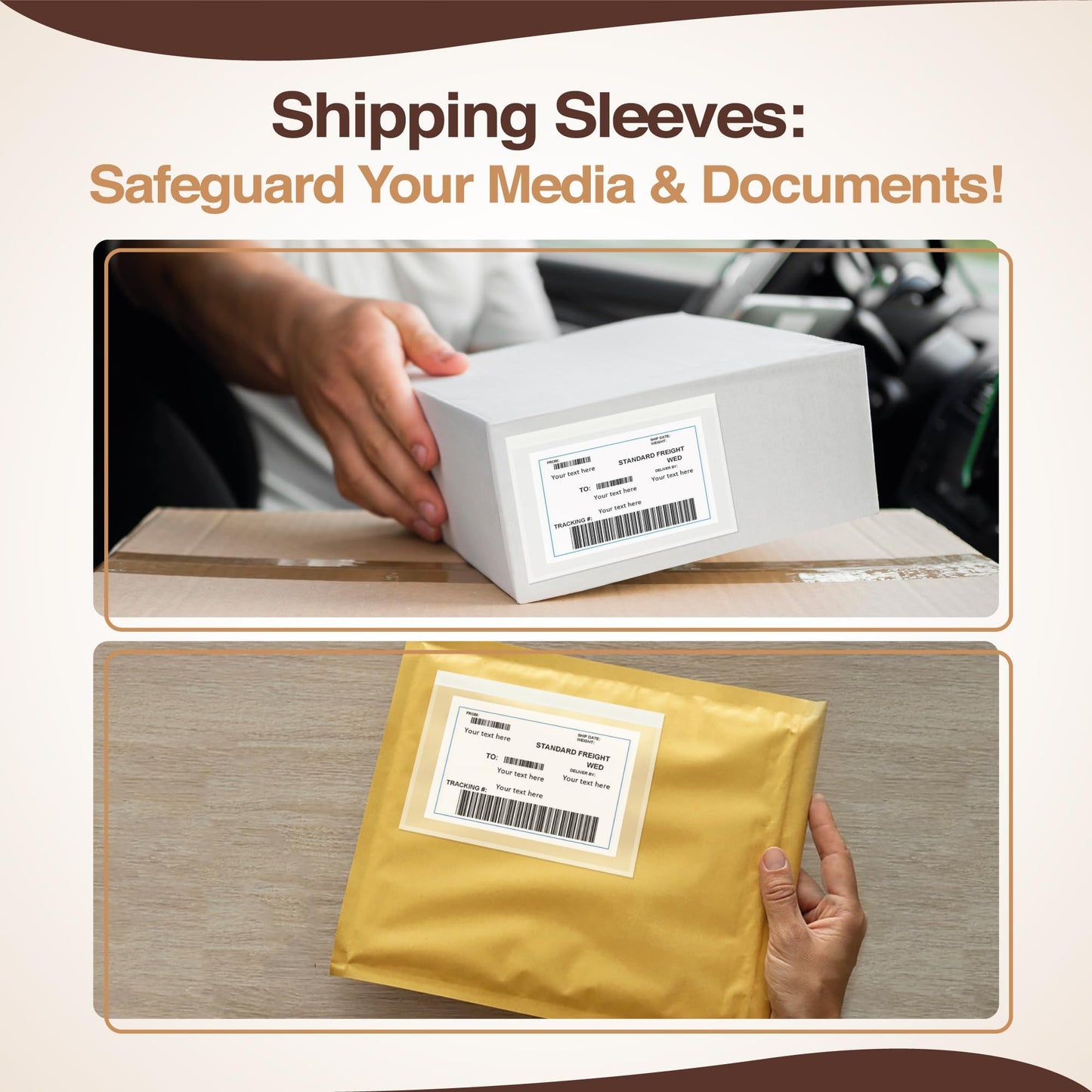 7"x10" Shipping Label Sleeves 100 Pack- 3.12 Mil Thick Strong Adhesive Back Packing Slip Pouches for Secure Package Labelling, Protects Documents with Shipping Label Pouch - WaterProof and Durable