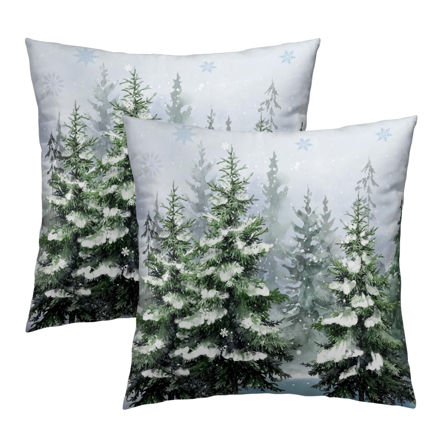 Imiss Dark Green Pine Tree Pillow Covers 18x18 Inch Set of 2 - Winter Forest Snowflake Throw Pillow Case Rustic Style Nature Decorative Cushion Cover for Christmas Holiday Living Room Sofa Bedroom