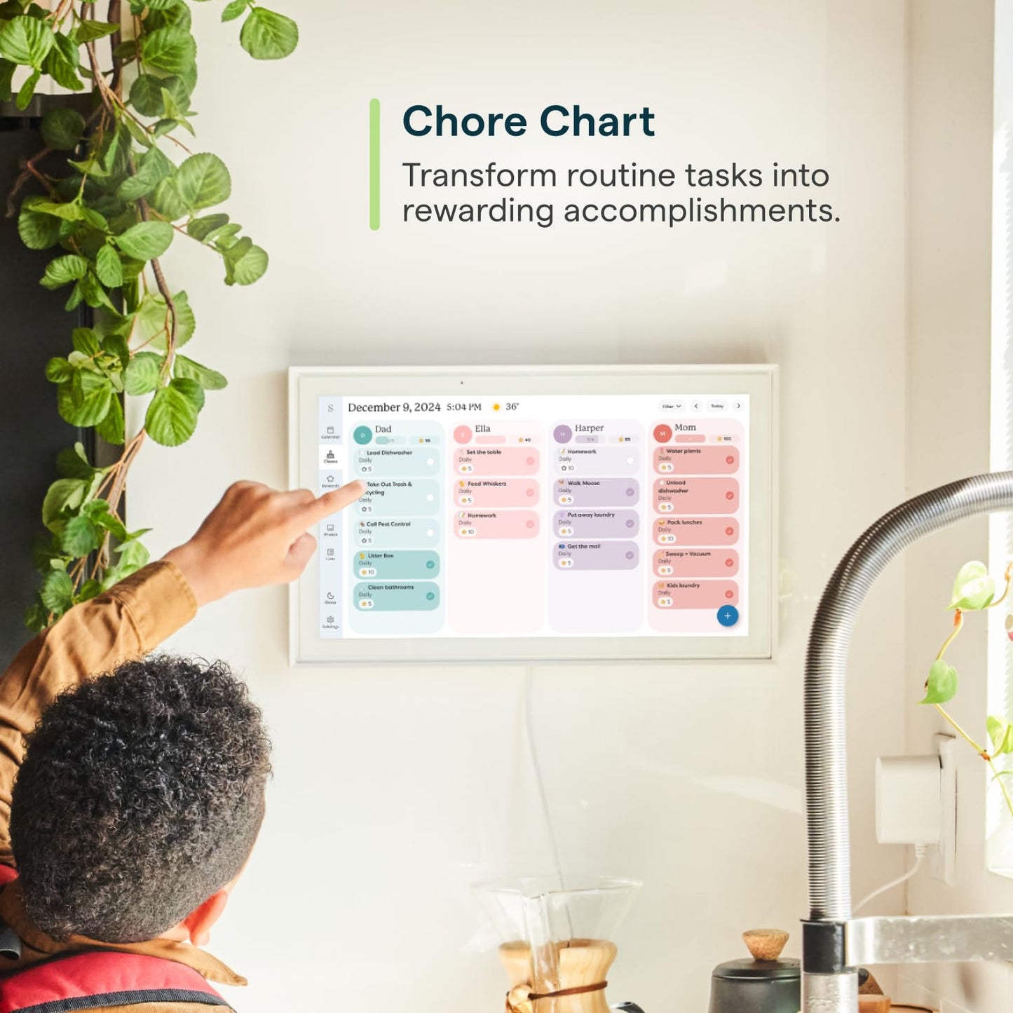 Skylight Calendar: 15-inch Wall Planner Digital Calendar & Chore Chart, Smart Touchscreen Interactive Display for Family Schedules – Wall Mount Included, Great for Organizing Your 2026 Calendar