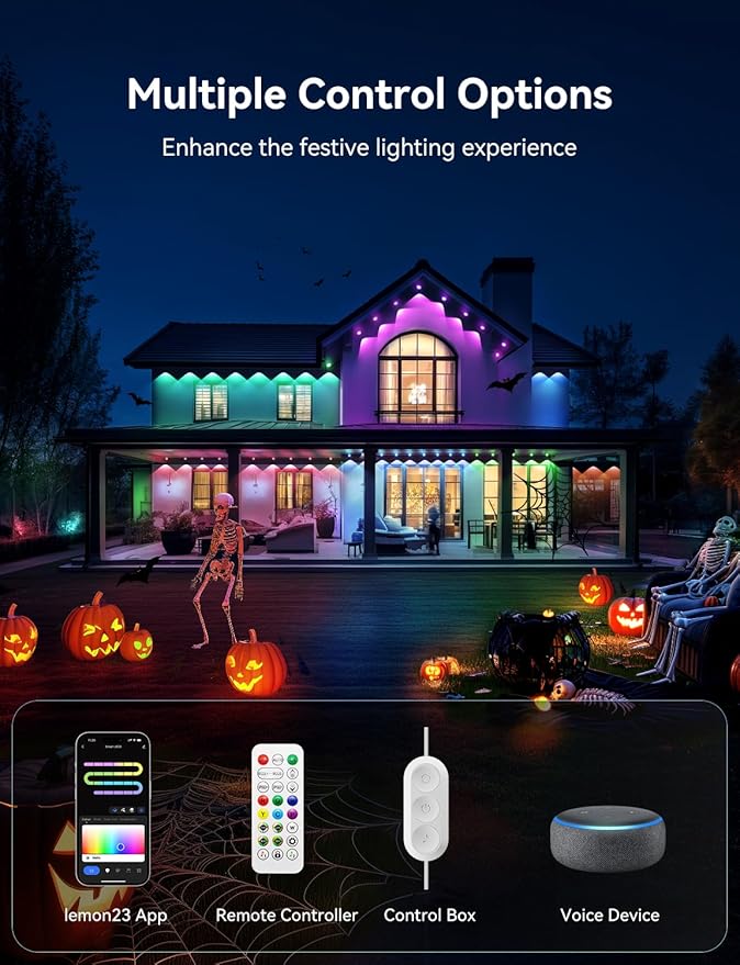 Permanent Outdoor Lights, 150ft Smart IC+RGB Outdoor Christmas Lights with 108 LED, IP67 Waterproof LED Eaves Lighting with DIY Scene Modes for Halloween Holiday Decor, Smart APP & Remote Control
