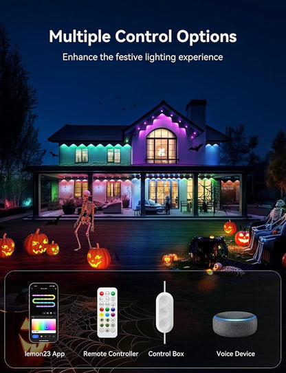 Permanent Outdoor Lights, 50ft Smart IC+RGB Outdoor Christmas Lights with 36 LED, IP67 Waterproof LED Eaves Lighting with DIY Scene Modes for Halloween Holiday Decor, Smart APP & Remote Control