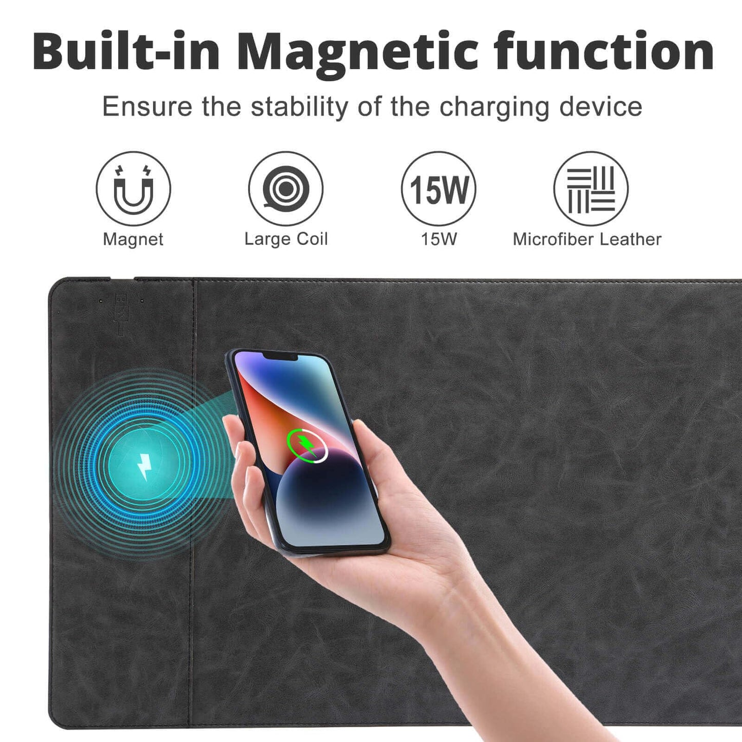 Magnetic Wireless Charging Mouse Mat, 31"x11.7" Large Mouse Pad with Wireless Charging, Microfiber Leather Office Desk Pad, Waterproof Extended Computer Keyboard Desk Mat for Office & Home, Laptop