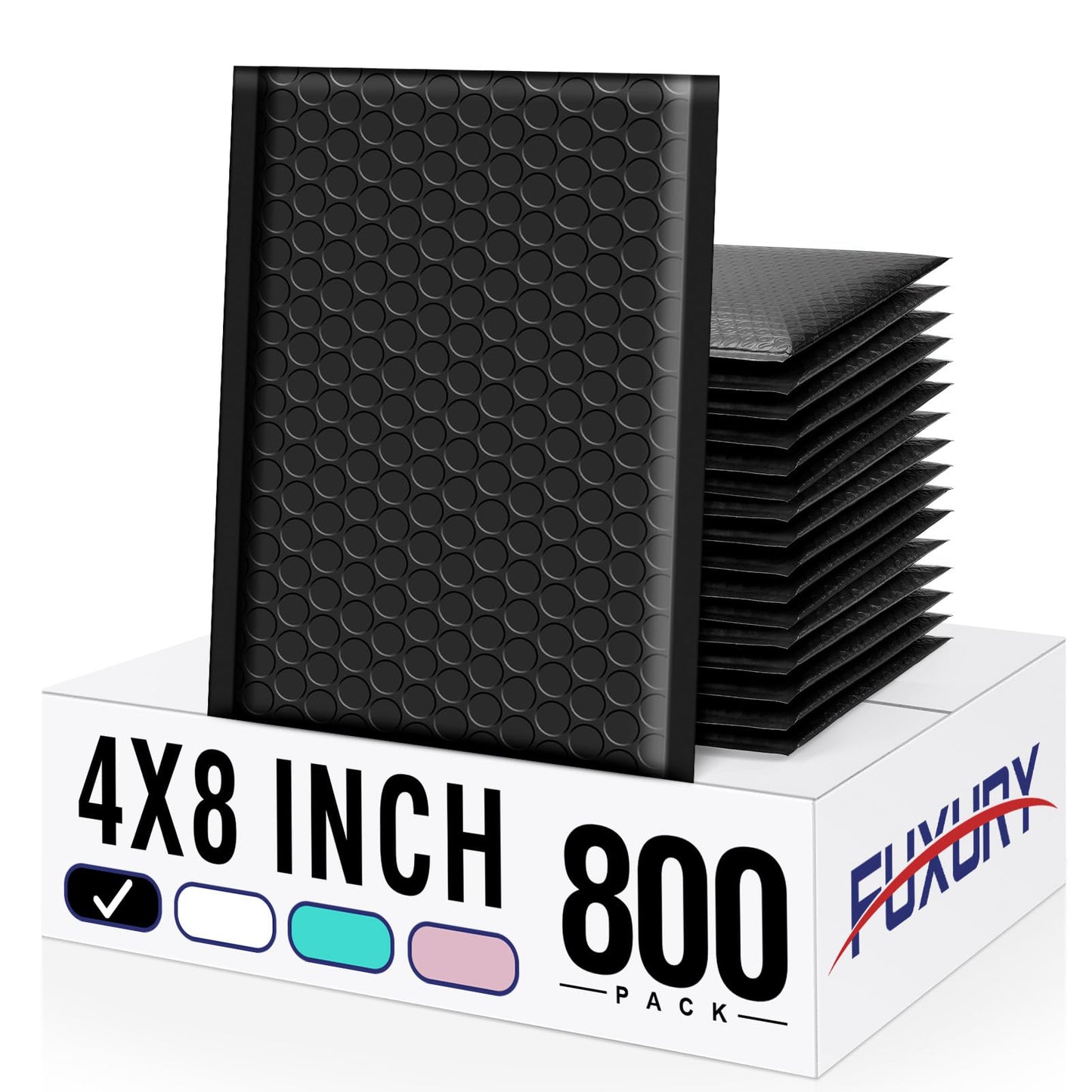 Fuxury Bubble Mailers 4x8" 800Pcs Bulk, Waterproof Padded Envelopes Usable Size 4x7", Cushioning Small Mailing Envelopes,Padded Mailers for Mailing Jewelry Makeup Small Business, #000 Black