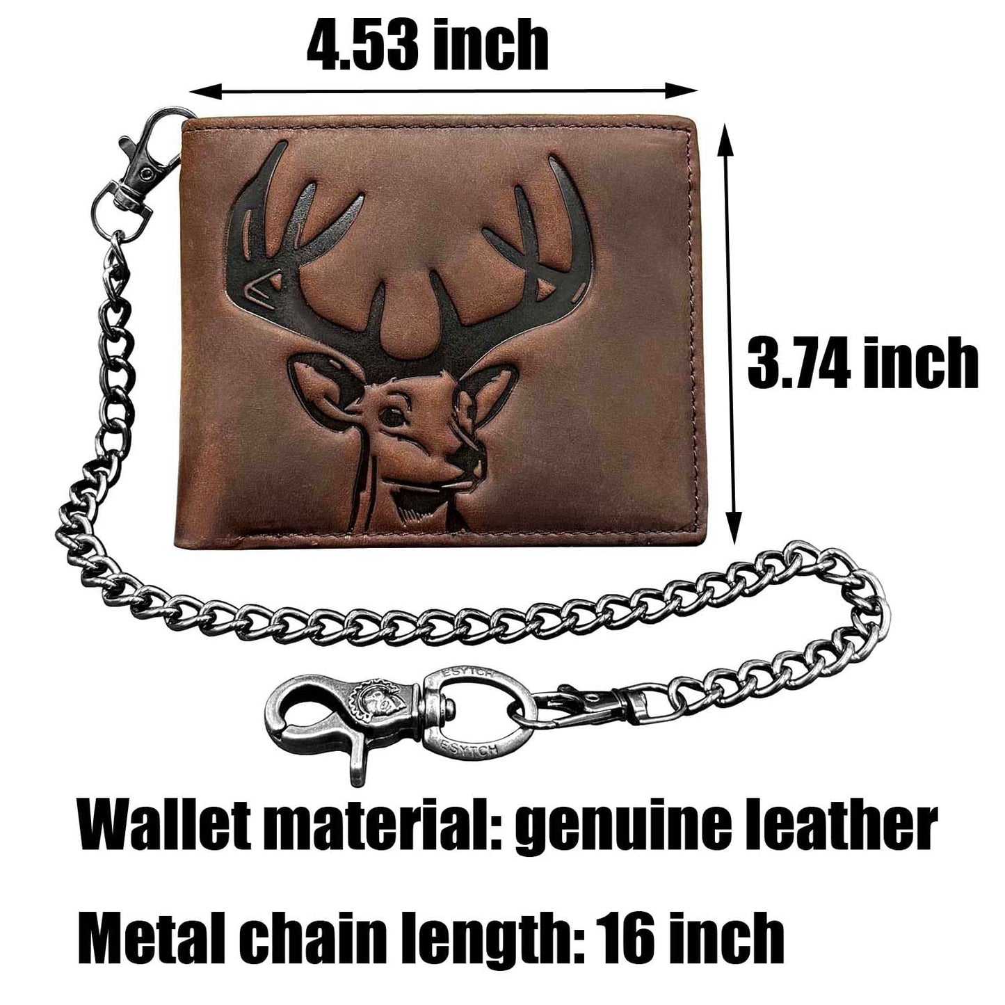 XIXTUT Cowhide Leather Deer Bifold Wallet for Men,Slim Profile Hunting Wallet RFID Wallet Slim Bifold Wallet Christmas Gift for Men with Chain.