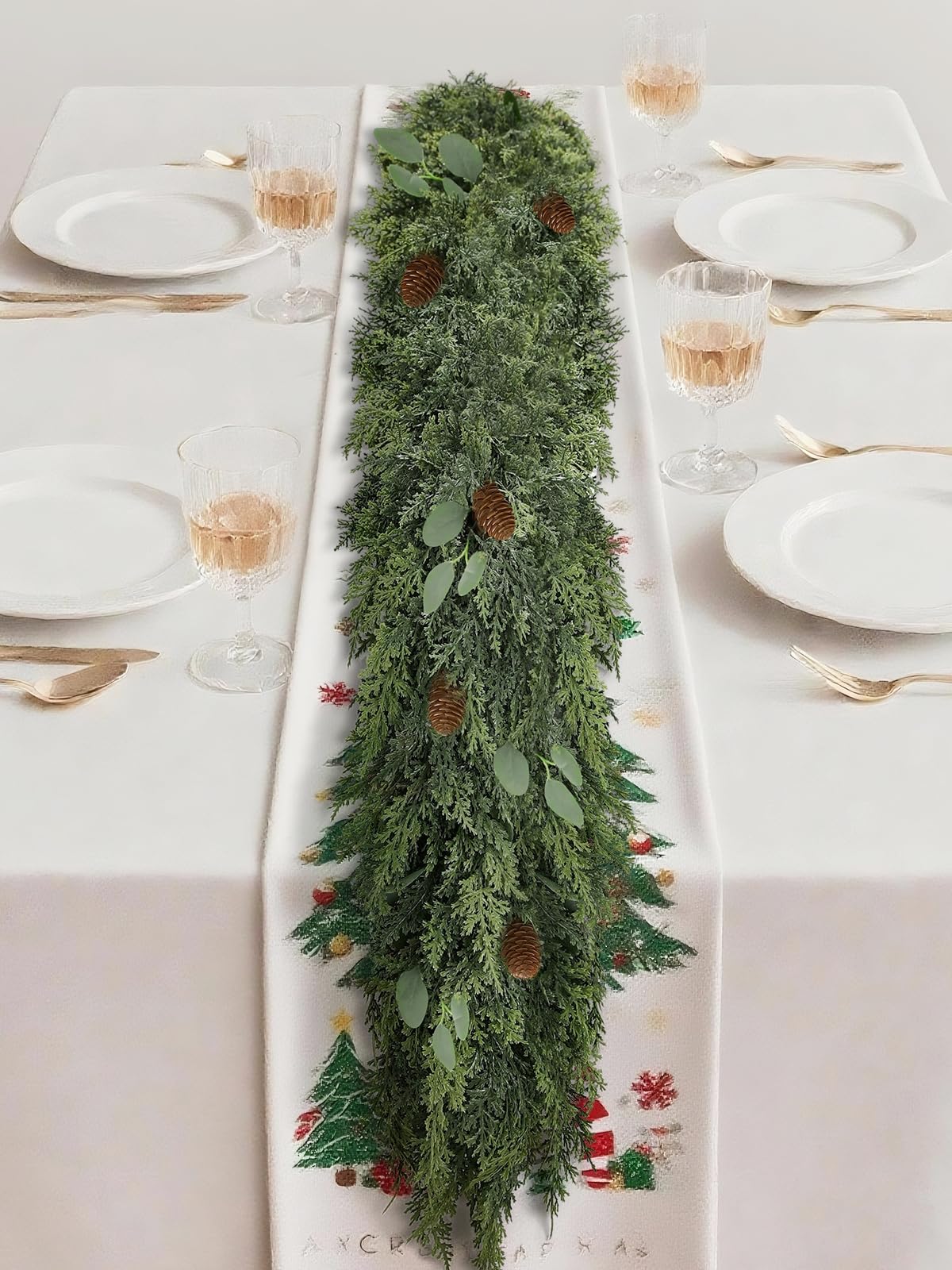 Gudegou 6FT Christmas Garland, Cedar Garlands with Eucalyptus,Artificial Pine Garland Christmas Decorations for Mantle Fireplace Outdoor Staircase