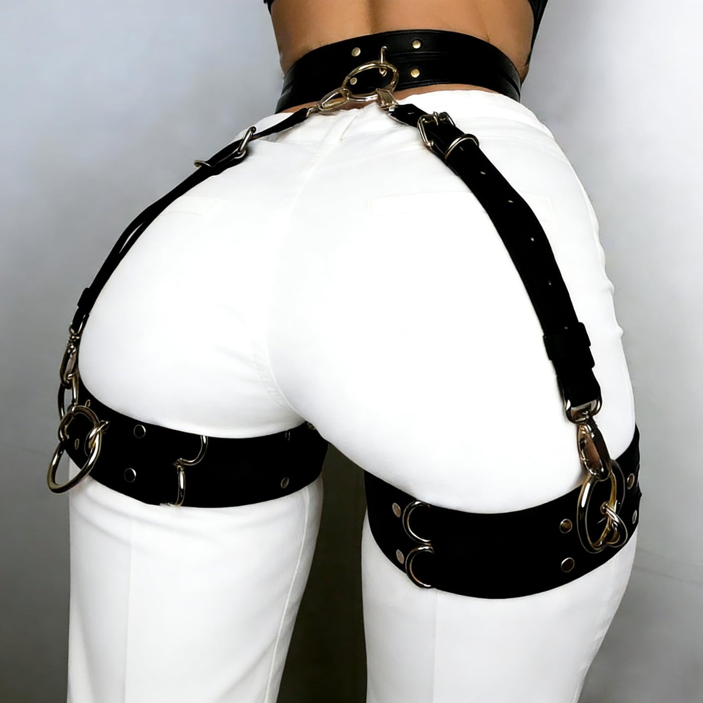 Women's Punk Gothic Leather Thigh Harness & Garter Belt Set-Adjustable Waist Cincher with Anti-Slip Leg Garter Straps for Cosplay,Nightclub Party Outfits and Body Chain Fashion Accessories