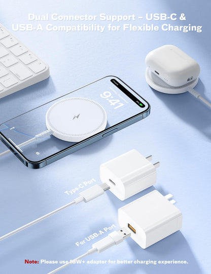 MagSafe Charger Magnetic Wireless iPhone Charge Compatible with iPhone 17 Pro Max Air 16 15 14 Pro Max Plus 13 12 Pro Max & AirPods 4 3 2 Pro - Charging Pad Dock for Travel Home Office