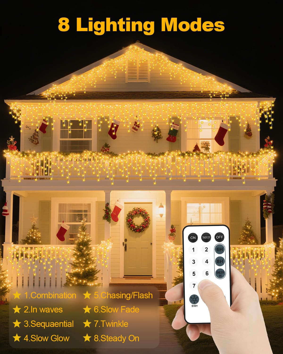 Vynoblip Christmas Ice Lights Outdoor,Warm White 33FT 306 LED 8 Modes Plug in Xmas Tree Decorations Twinkle Fairy Light String with Remote Timer Memory for Roofline Yard Party Wedding Camping Decor