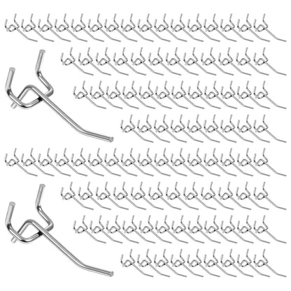 Meyeyaia 100 Pcs Pegboard Hooks 2 Inch Peg Board Shelving Hooks Peg Board Organizer Accessories Pegboard Wall Display Hanging Holders for 1/8 and 1/4 Garage Storage Organizer Tools (Silver)
