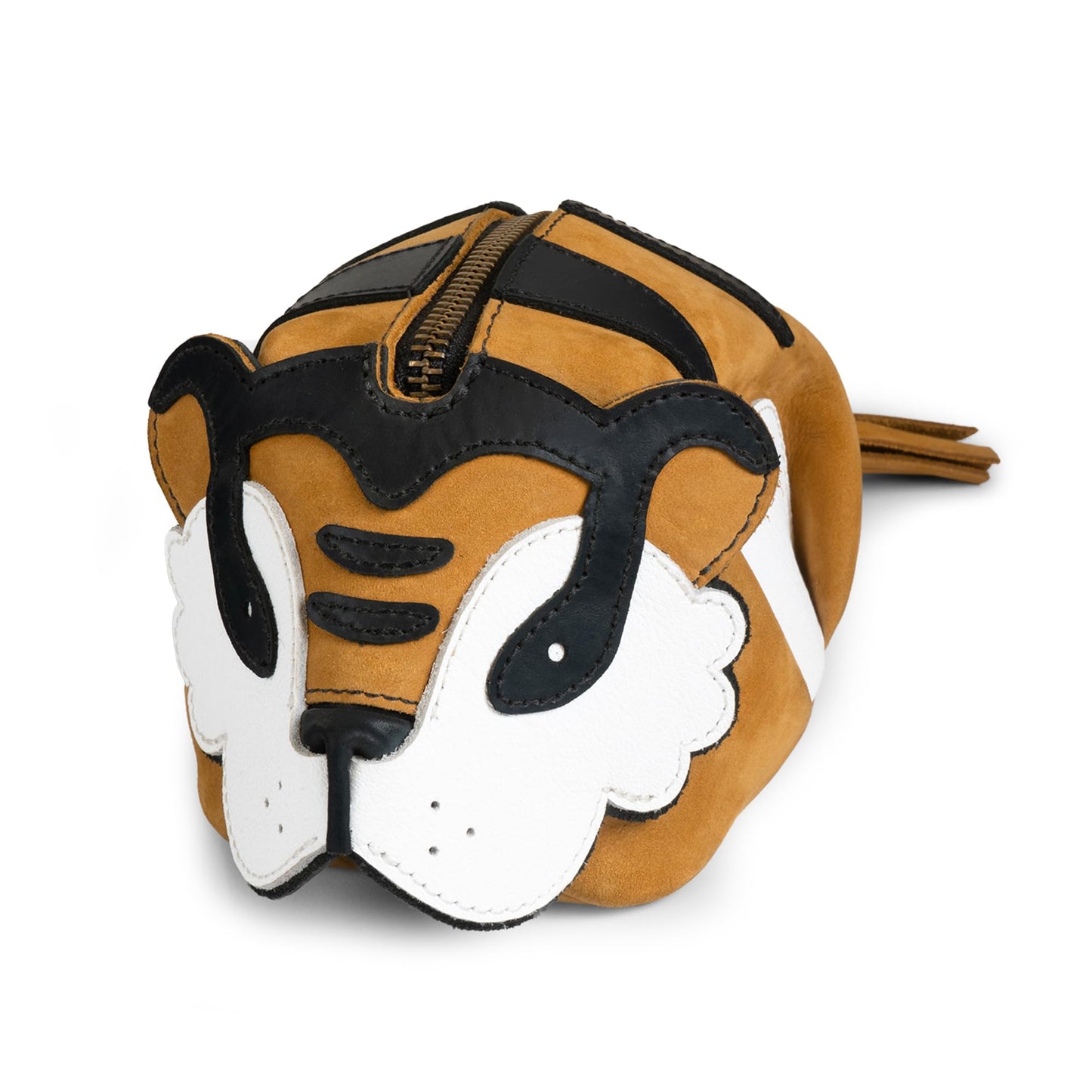 Tudi Frudi, Tiger-Shaped Pouch, Leather Coin Purse, Small Charger Cable Holder, Change Bag, Zippered Cable Case, Purses & Pouches for Cash, Tiny Travel Carrier, Old Tobacco