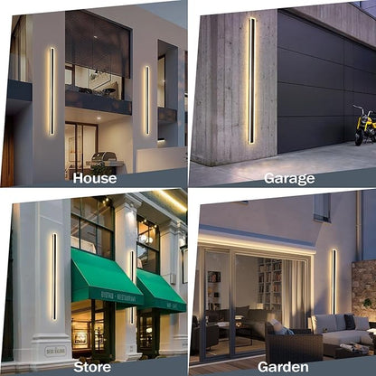 2 Pack 92 Inch Modern Outdoor Wall Light, 3000K Black Exterior Light Fixtures Wall Mount Ip65 Waterproof Modern Porch Lights Wall Sconce Long Linear Outside Lighting for House