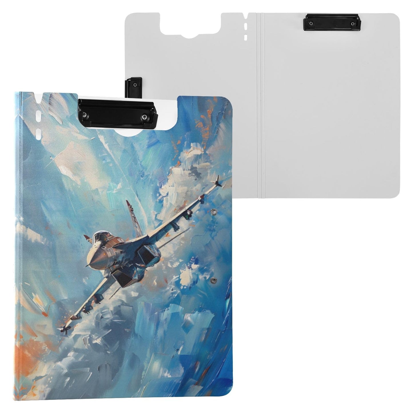 Fighter Jet Painting Folding Clipboard Folder Binder Clip Board with Double Low Profile Clip Waterproof for Business Office 360° Foldable