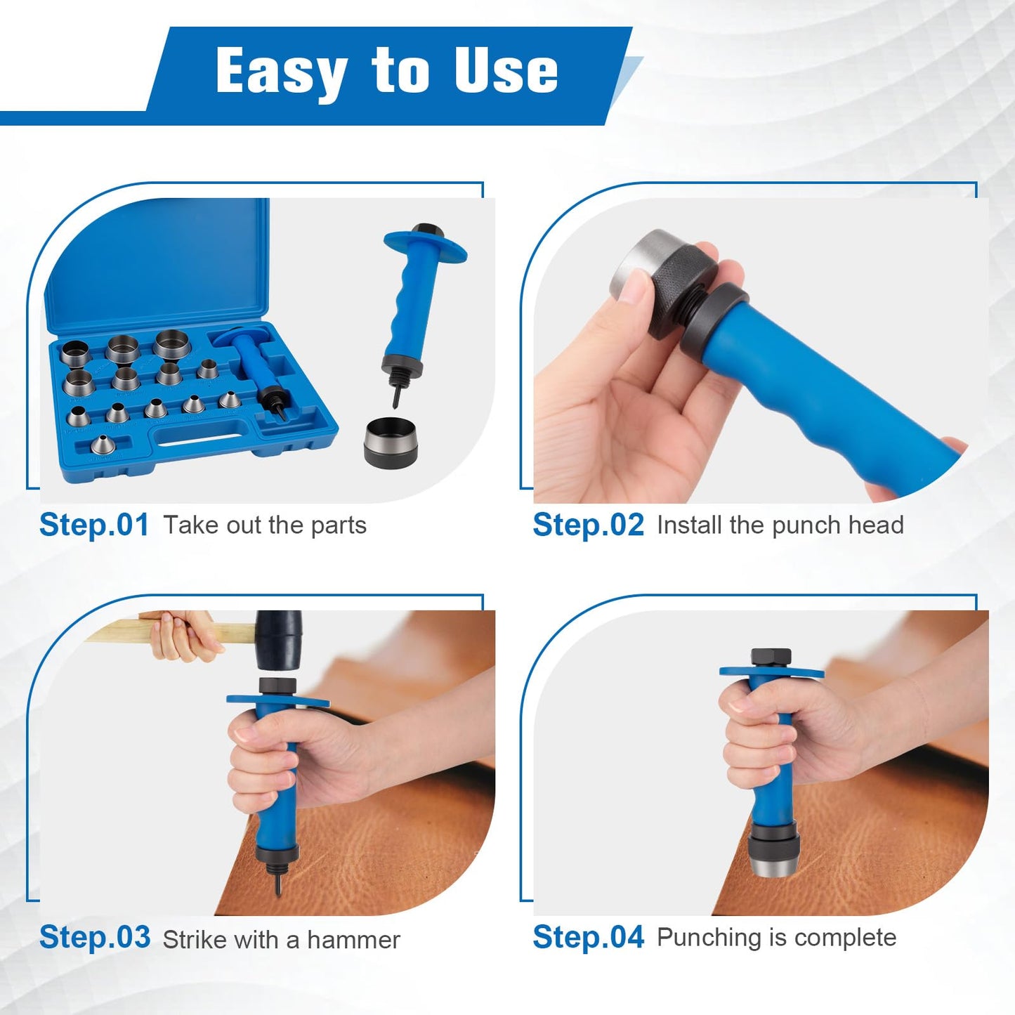 ReeMoo 14PCS Sharp Hollow Punch Set, Gasket Hollow Punch Kit, Rubber Hollow Hole Punch Set 3/16" to 1-3/8" for Leather, Rubber, Plastic, Gasket, Foam, with Handle
