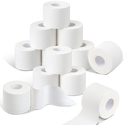 Hoolerry 12 Rolls 130 Yard 2 Inch Athletic Sports Tape White Pre Wrap Very Strong Easy Tear No Sticky Residue Tape for Fingers Ankles Wrist Injury Wrap, Bat Climbing Football Baseball Hockey Soccer