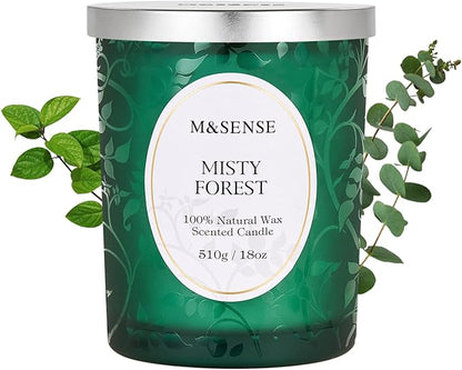 M&SENSE Eucalytus Pine Strong Scented Candle, Wooden Wick Candle, 100 Hours Slow Burning No Toxin Natural Soy Wax 18oz, Relax Aromatherapy Fall Winter Home Fragrance,Housewarming Gifts for Men Women