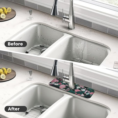 Faucet Draining Mat For Kitchen Sink, Terrazzo Dark Green Diatom Mud Absorbent