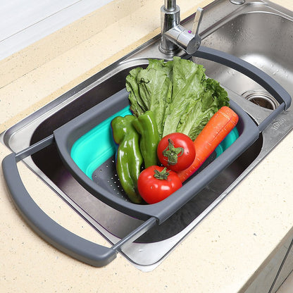 Qimh Colander collapsible, Colander Strainer Over The Sink Vegetable Fruit Strainer Basket (6 Quart) with Extendable Handles, New Kitchen Essentials
