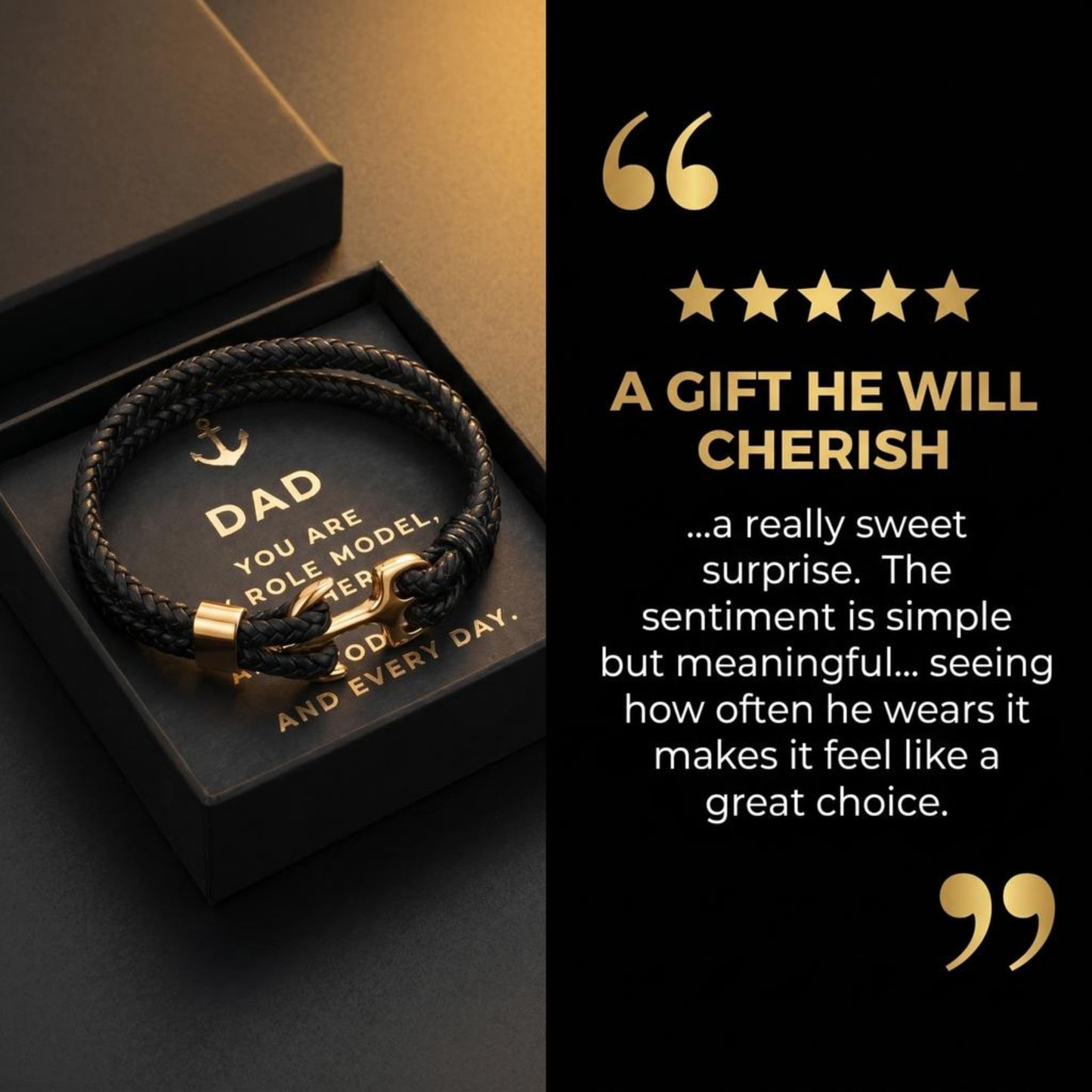 Studio Rockwood Men’s Anchor Bracelet with Gift Box and Card - Braided Leather Wristband - Gift for Dad, Husband, Boyfriend - Father’s Day, Anniversary, Birthday, Valentine’s Day (Gold, Dad)