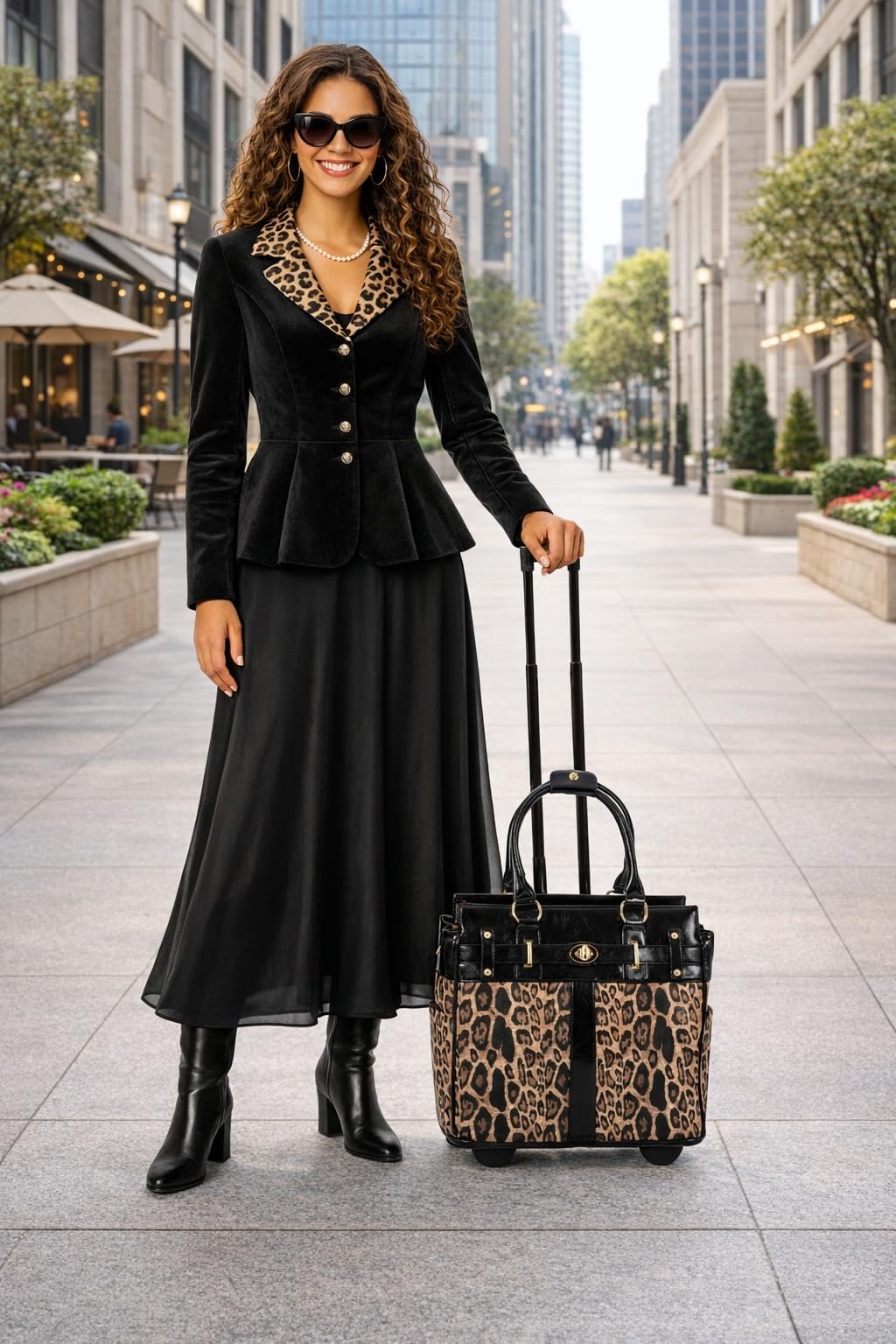 New London Leopard Rolling Laptop Bag for Women Computer Case - Fits 13"-17" Laptop
