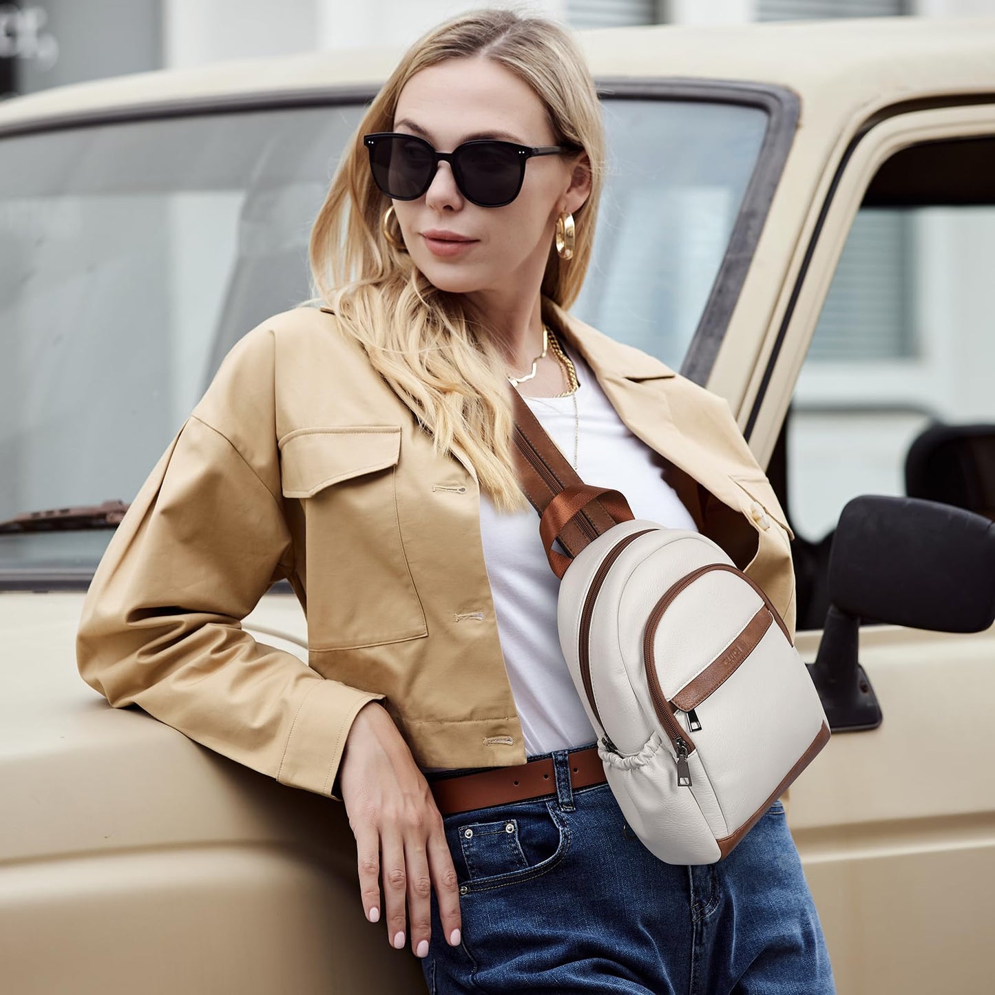 CLUCI Sling Bag for Women Leather Women's Backpack Small Convertible Backpack Purse Crossbody Bag for Travel